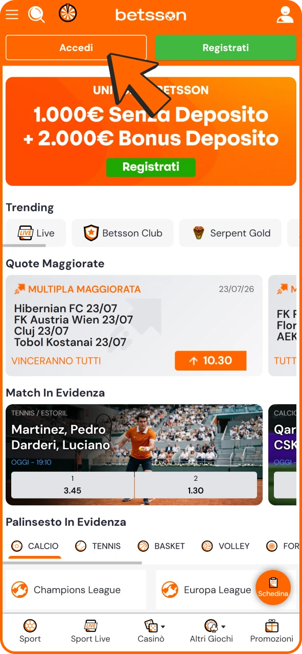 Apri il tuo conto e inizia a giocare sull'app Android di Betsson.