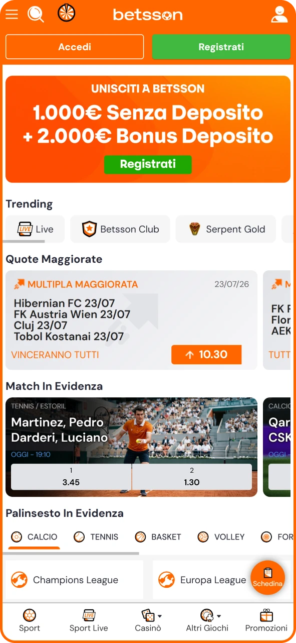 Apri la pagina principale dell'app Betsson per scoprire i giochi più recenti.