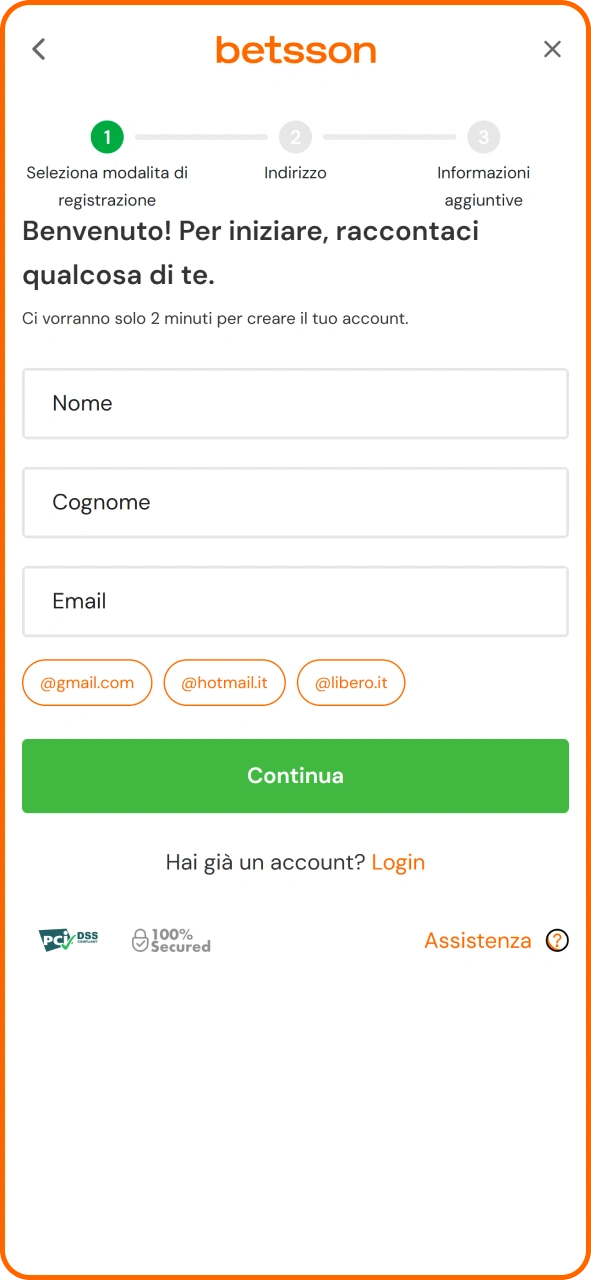 Inizia a giocare registrandoti sull'app Betsson.