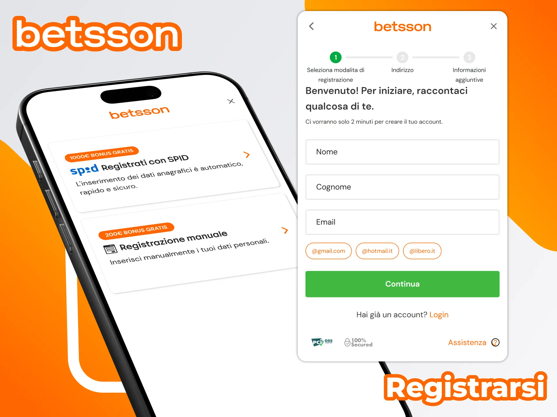 Registrazione tramite app Betsson