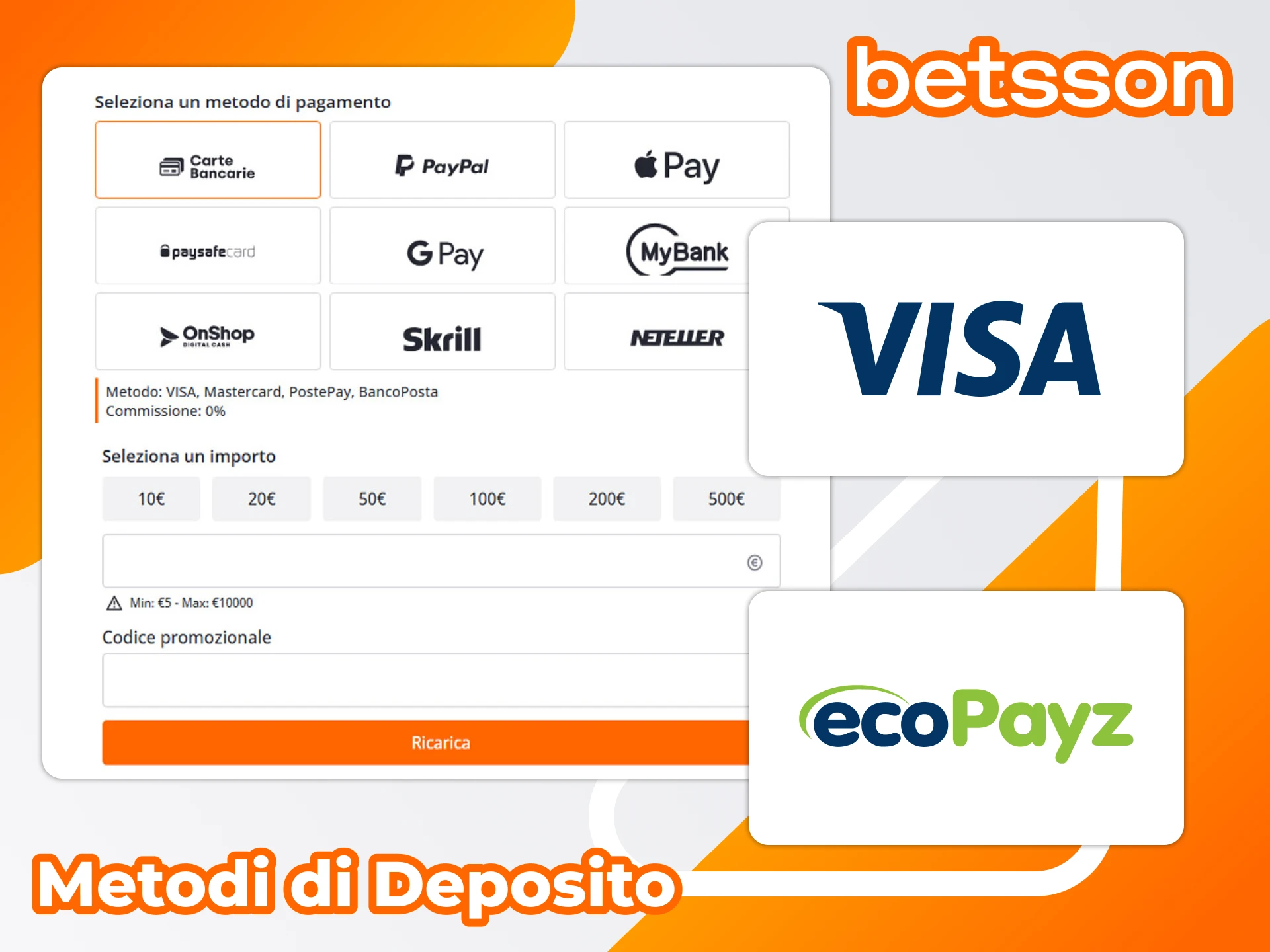 Metodi di deposito accettati su Betsson