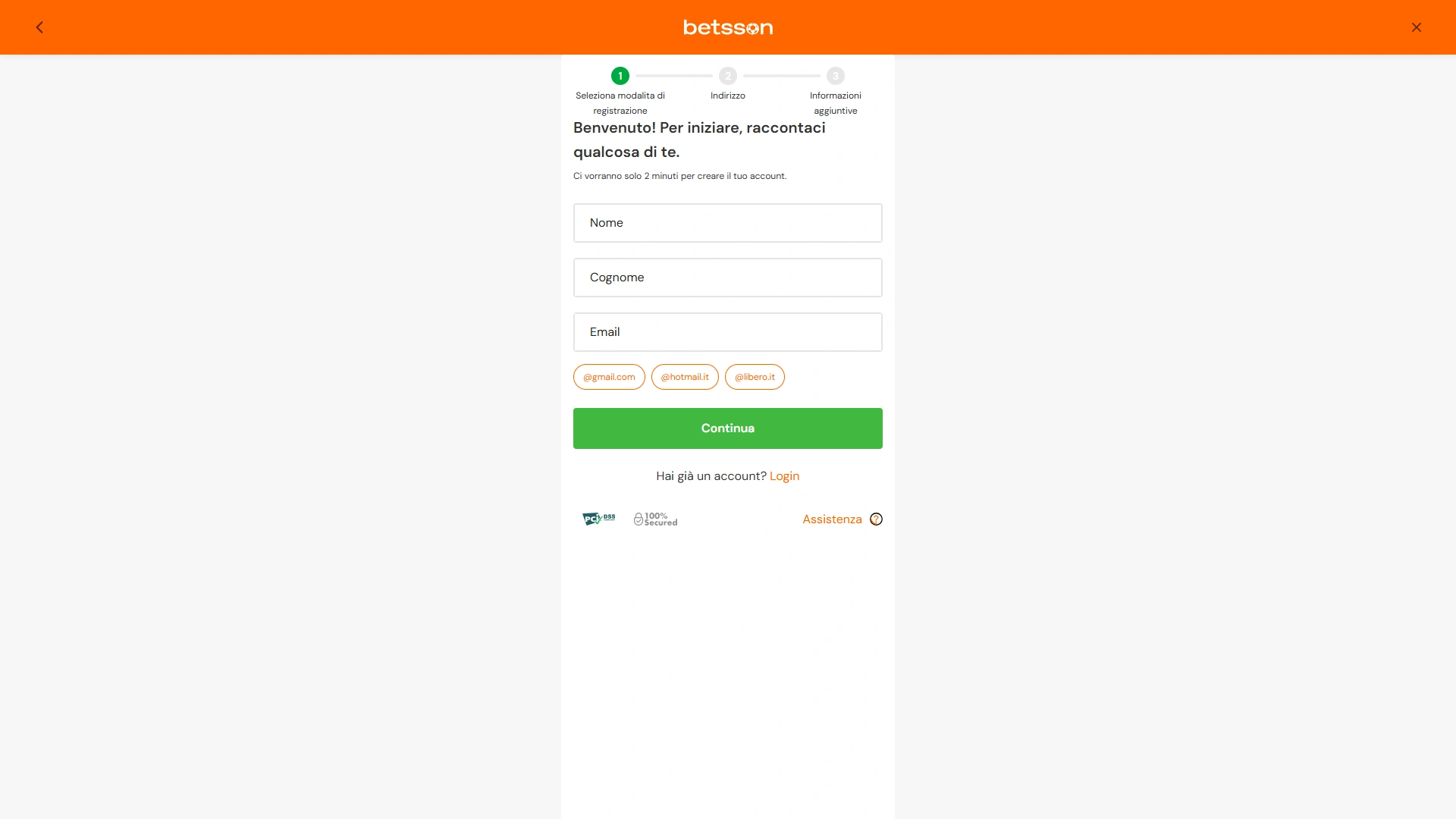 Crea il tuo conto Betsson in un attimo e inizia a giocare.